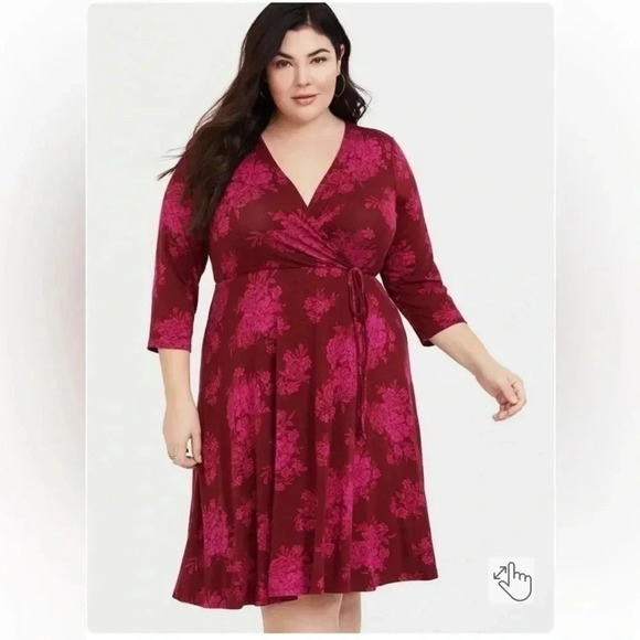 TORRID acas red with pick floral jersey wrap dress SZ 0 torrid or L - Picture 2 of 8